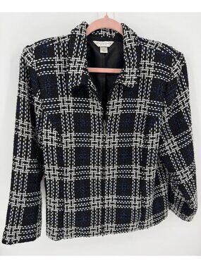 Christopher & Banks Womens Petite Plaid Tweed Full Zip Jacket Size XLP